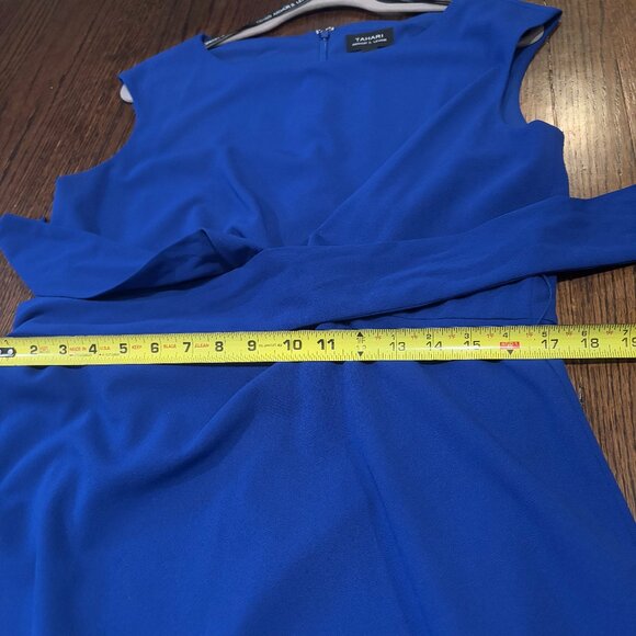 Tahari ASL Women Cobalt Blue Side Tide Crepe Sheath Cap sleeve Dress Size 14 - Picture 13 of 16